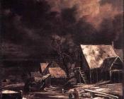 雅各布 凡 雷斯达尔 : Village At Winter At Moonlight